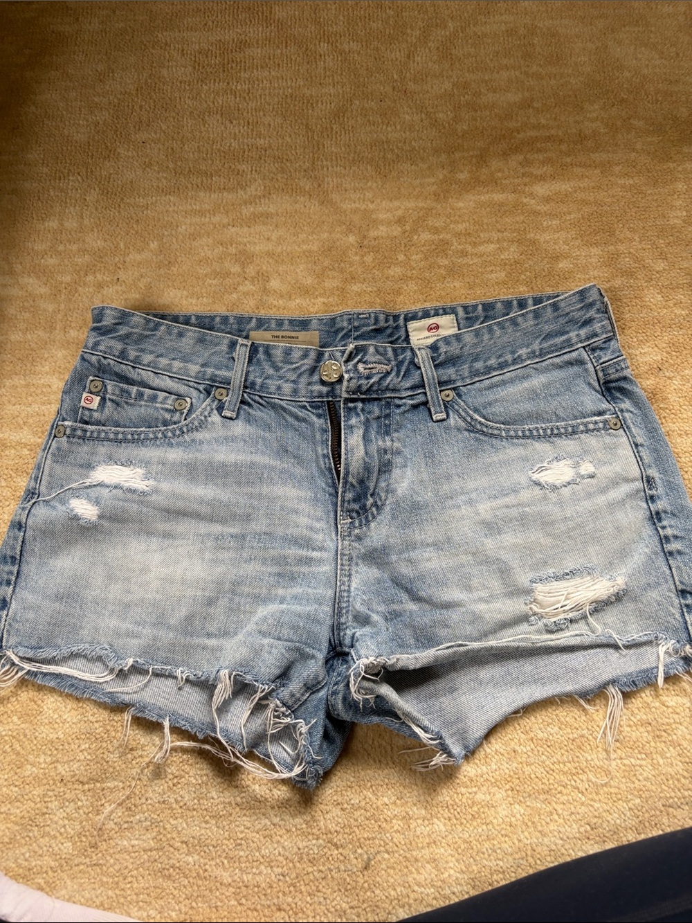 AG Adriano Goldschmied Light Wash Distressed Denim Shorts